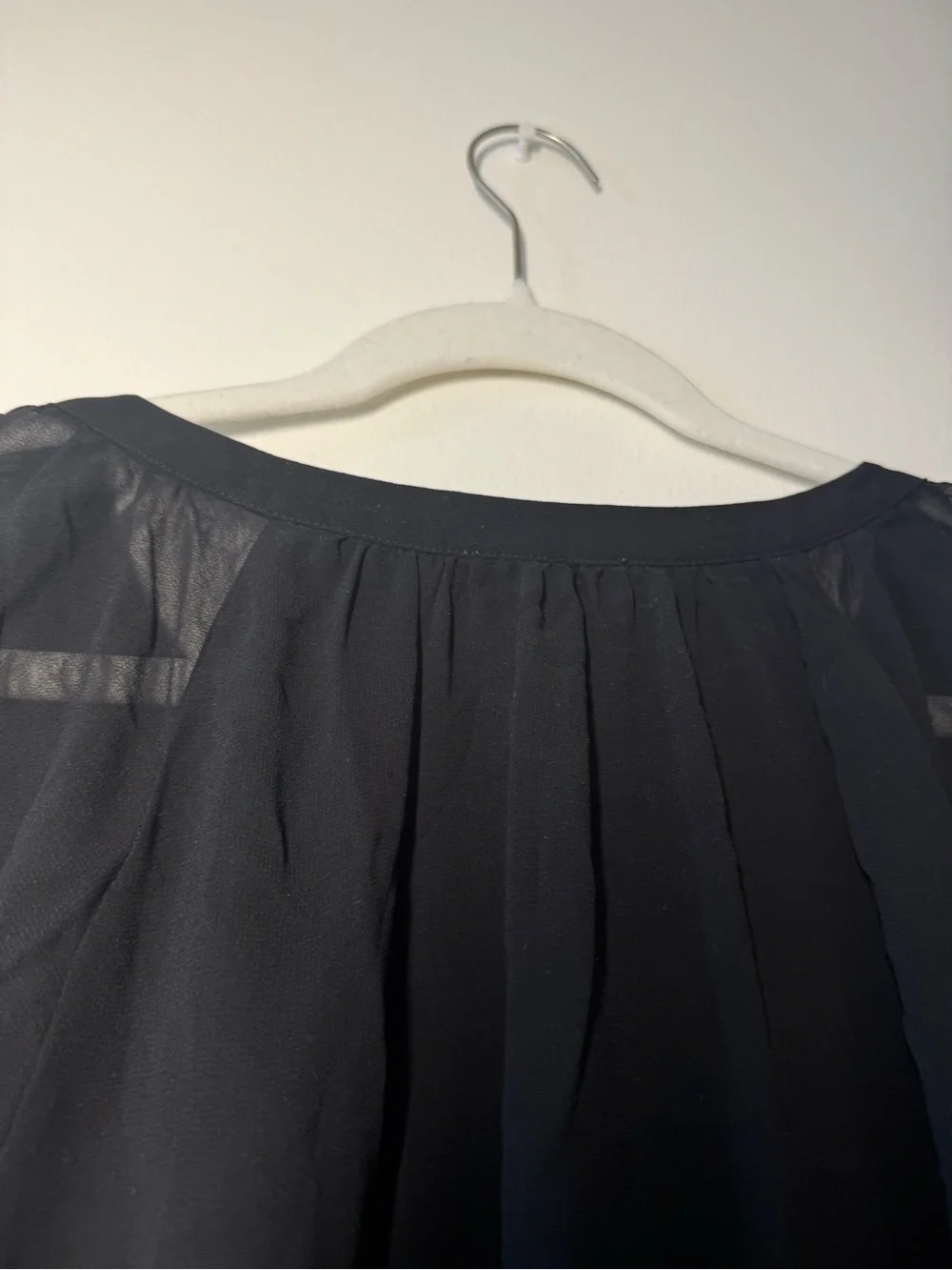 Calvin Klein Black Sheer Gathered Neck Blouse